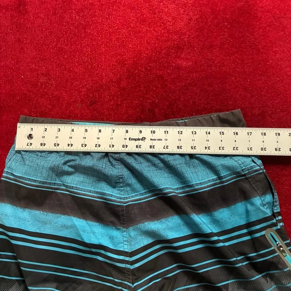 ZeroXposur Mens Swim Trunks Teal Black Grey Striped Board Shorts Size Medium